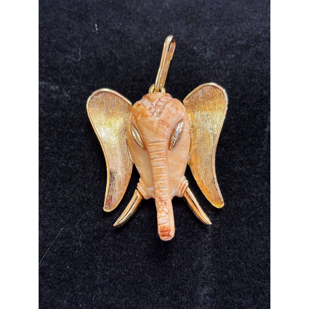 VTG Luca Razza 1970s Resin Elephant Head Statement Pendant